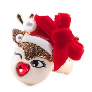Betsey Johnson Santa Baby Christmas Reindeer Cocktail Stretch Ring New